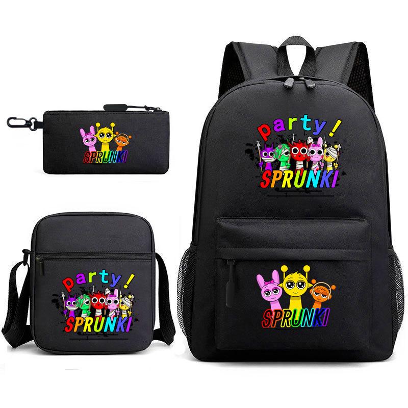 Rhythm Box Student School Bag Backpack Male Female Junior High School Three-piece Large Capacity School Bag