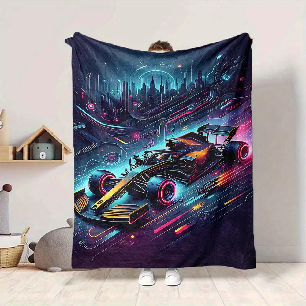1pc Futuristic Racing Print Blanket Lightweight Flannel Throw Blanket For Sofa, Bed, Living Room, Office, Outdoor Travel, Camping