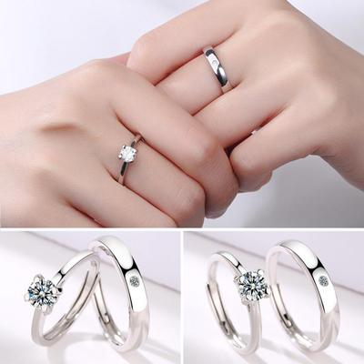 Sparkling Rhinestone Couple Ring Luxury Engagement Wedding Proposal Adjustable Men Women Ring Fashion Jewelry Gift