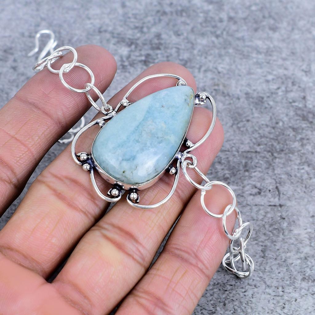Aquamarine Gemstone Handmade 925 Sterling Silver Bracelet 7-8" M-2726