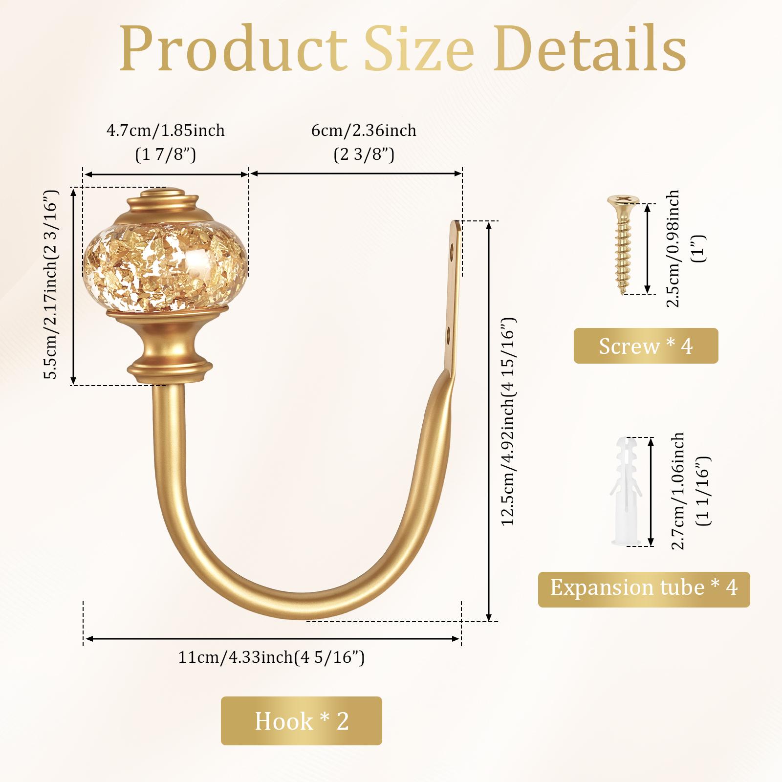 2Pcs Metal Curtain Holdbacks Multifunction Metal Wall Storage Hooks Curtain Pull Back Hook U Shaped Wall Mounted Drapery Tieback