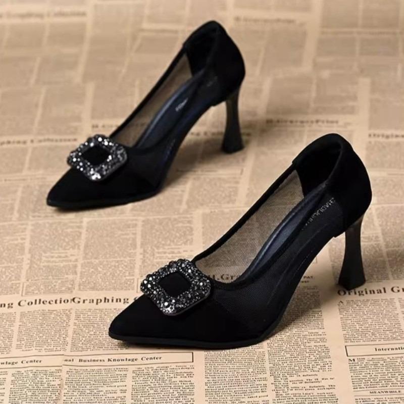 Spring and summer new shallow mouth evening shoes rhinestone temperament work shoes elegant temperament single shoes