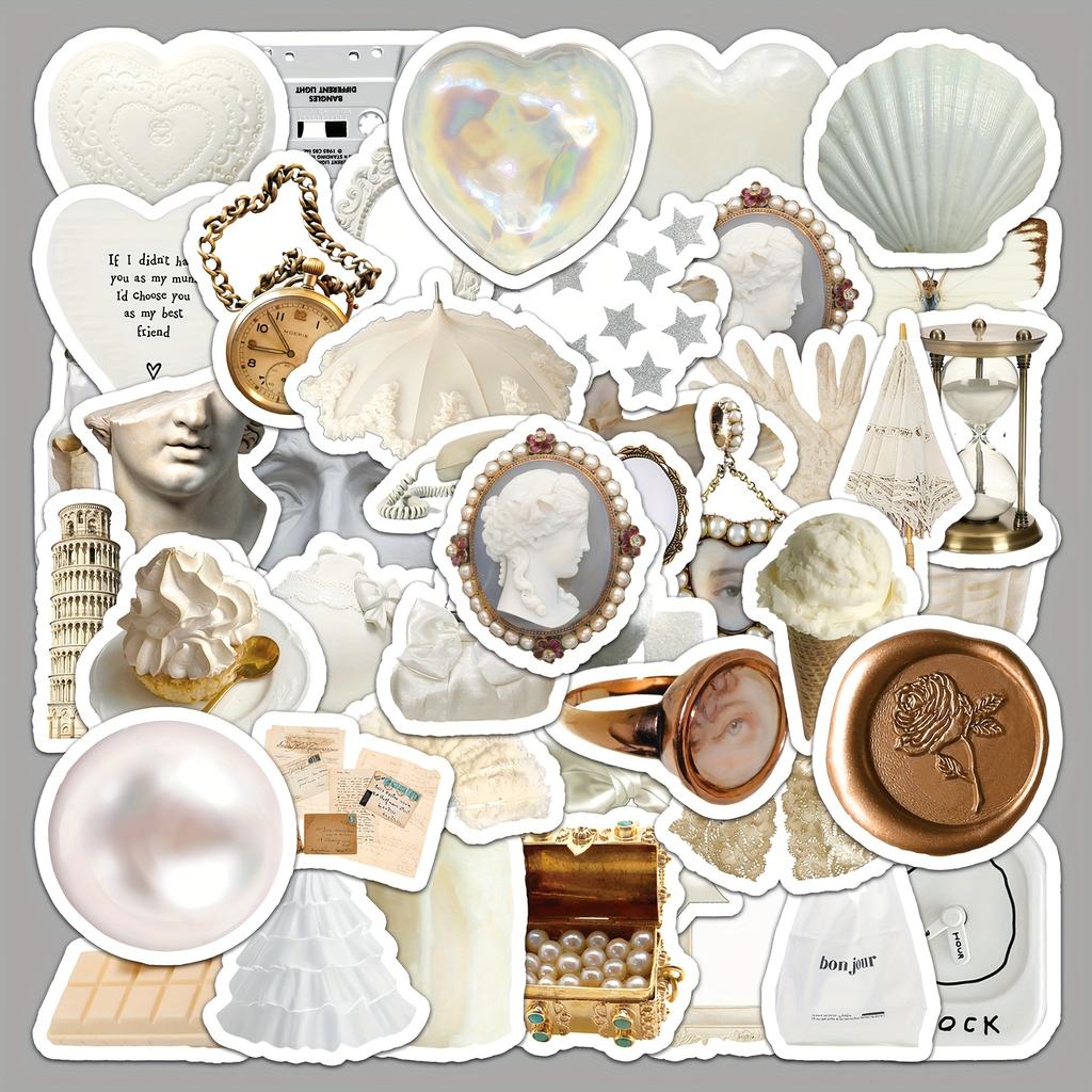 50pz Adesivi Vinilici Decalcomanie per Scrapbooking Design con Conchiglia Fiocco Timer per Laptop Borracce Skateboard Adesivi Autoadesivi Forme Irregolari