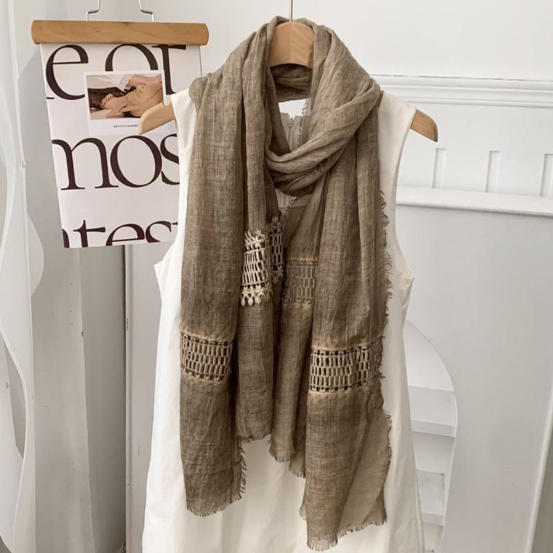 Cotton and linen scarf new fashion design sense solid color neck protection scarf literary and retro splicing scarf shawl