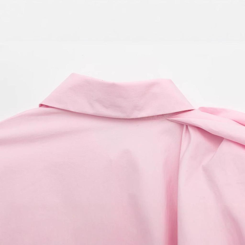 2025 Spring European & American Style Women's Puff Shoulder Poplin Fashion Shirt