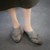 Johnature Low Heel Outdoor Slippers Fashion Pointed Toe Woven Genuine Leather Women's Slip-on Shoes