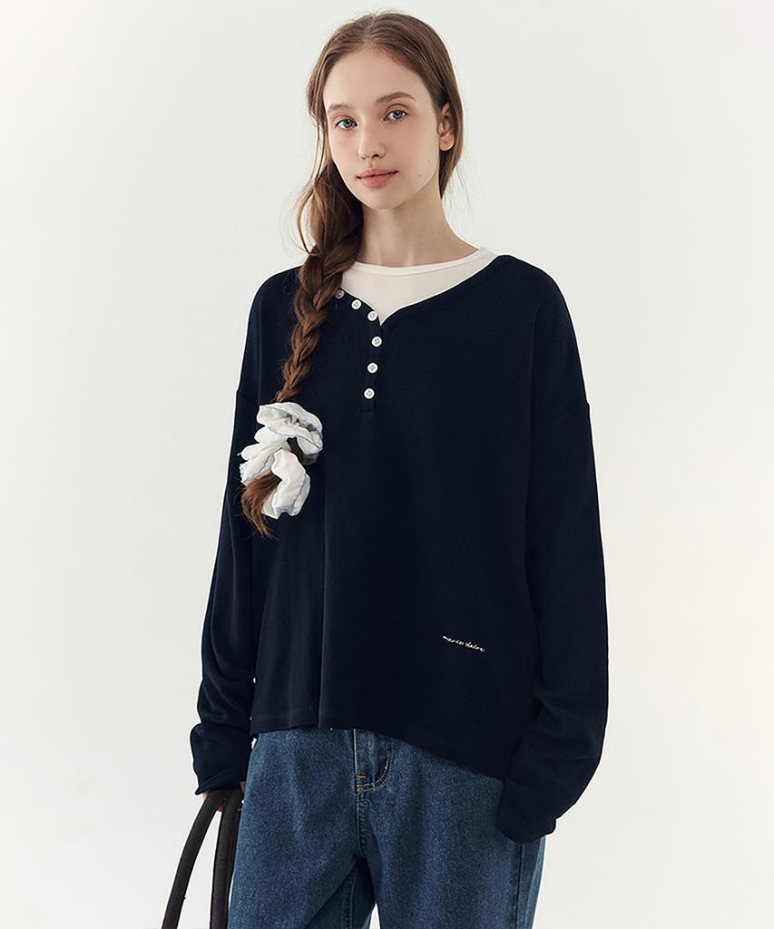 MARIE CLAIRE Waffle Henley Neck Long Sleeve (Magcls08Mny)