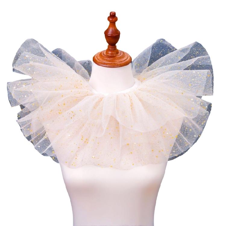 

Decorative Clown Cosplay Choker Victorian Layered Ruffled Mesh Faux Collar Shawl Shining Sparkly Dots Tulle Neck Ruff білий