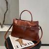 2025 New Top-layer Vegetable Tanned Cowhide Large-capacity Tote Bag Belt Decoration Portable One-shoulder All-matching Commuter Women's