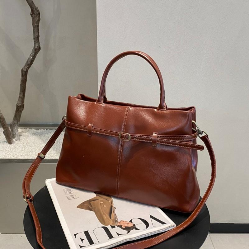 2025 New Top-layer Vegetable Tanned Cowhide Large-capacity Tote Bag Belt Decoration Portable One-shoulder All-matching Commuter Women's