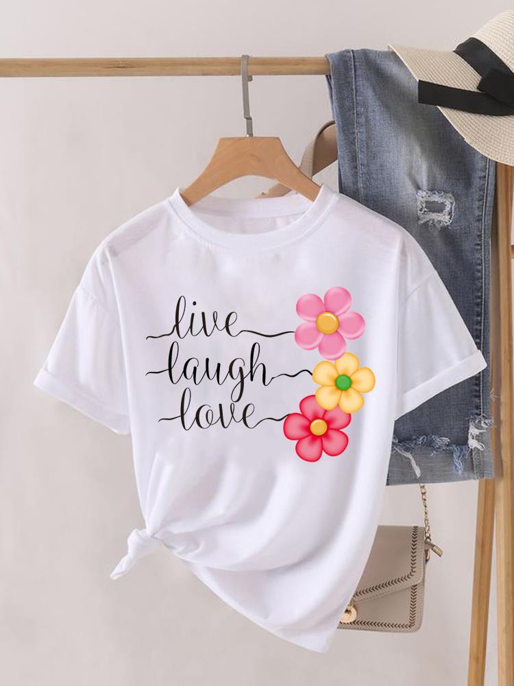 (Asian Size) Lady Clothing o-neck T Shirt sweet butterfly style Printed Female Top Casual Fashion Women Graphic Tee Short Sleeve T-shirts