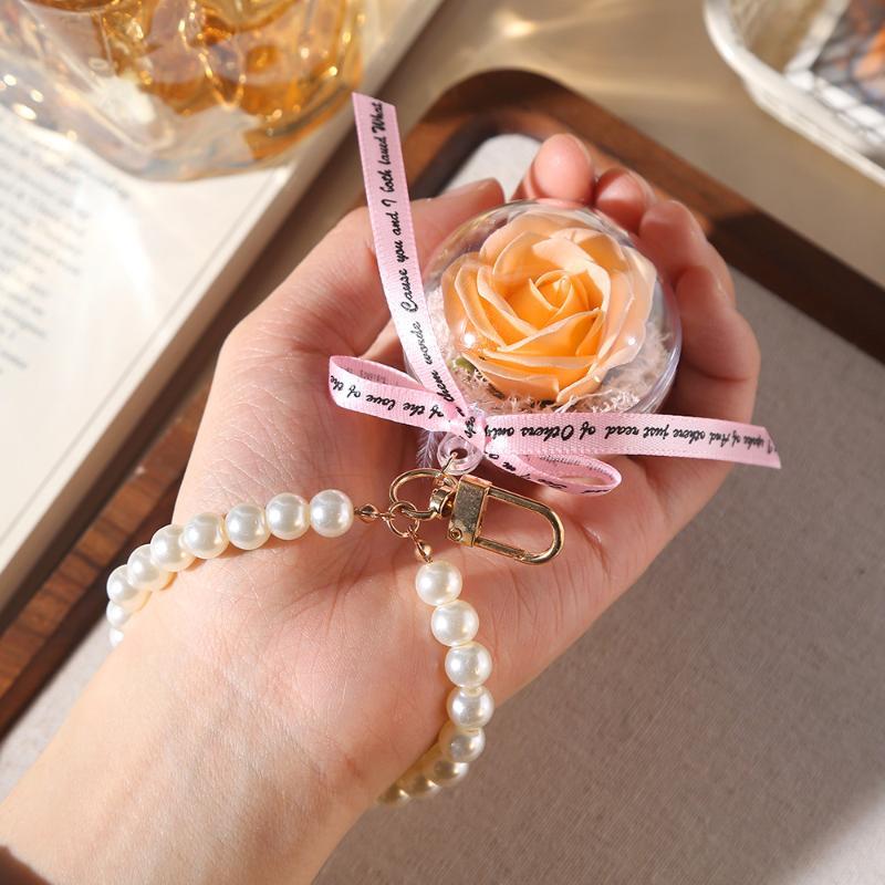 1Pcs Fashion Colorful Fairy Forever Rose Flower Keychains Lover Key Chain Jewelry Flower Hanging Keychain Romantic Gifts