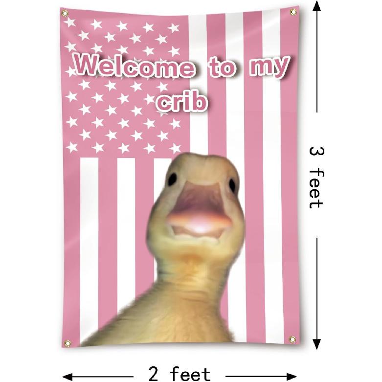 Welcome to My Crib Duck Flag 2x3 Feet Funny Flags for Bedroom Indoor Wall Art Cool Tapestry with Brass Grommets for Teens Children Dorm Room