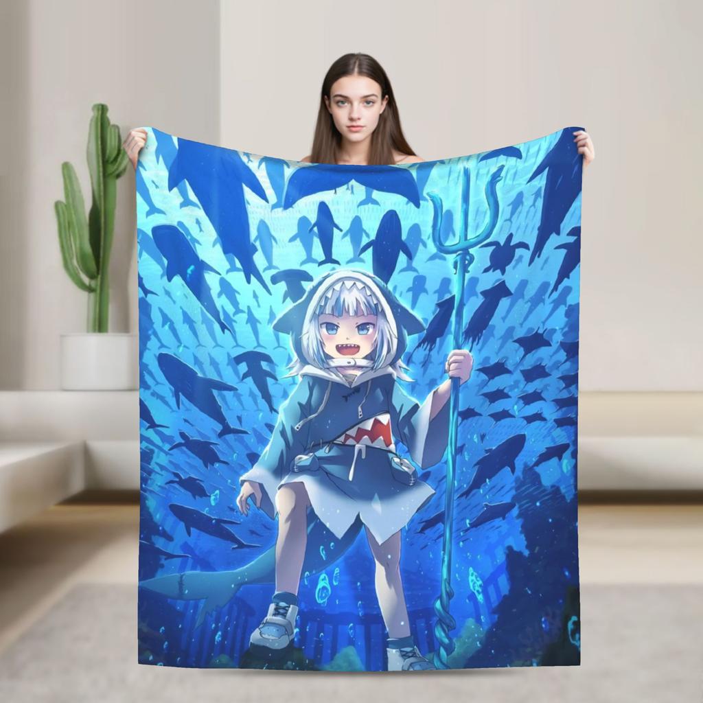 Super Warm Blanket Camping Sameko Saba VTuber Throw Blanket  Flannel Bedspread For Couch Bed Funny Sofa Bed Cover