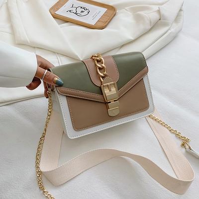 Fashion Women Chain Crossbody Bag Leisure Splice Small Square Shoulder Bag Luxury Design Messenger Bag