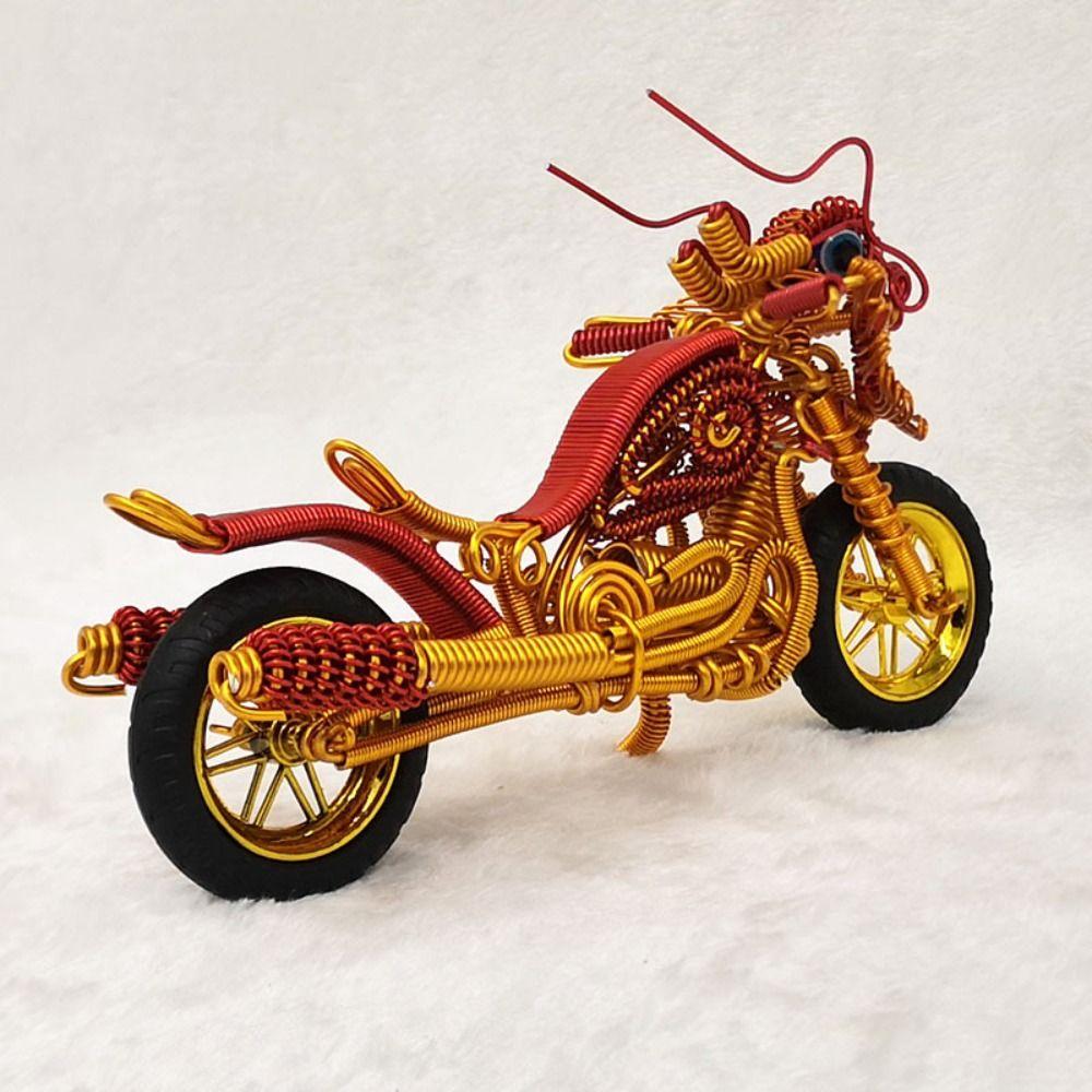 Statue Woven Motorcycle Sculpture Aluminum Wire Dragon Motorcycle DIY Toys Desktop Decorative