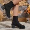 , Verkäufer Damen Gestrickte Dehnbare Stiefel mit Dickem Absatz , Herbst Stoffsocken Niedriger Absatz Stiefeletten Freizeit Atmungsaktiv Kurze Stiefel