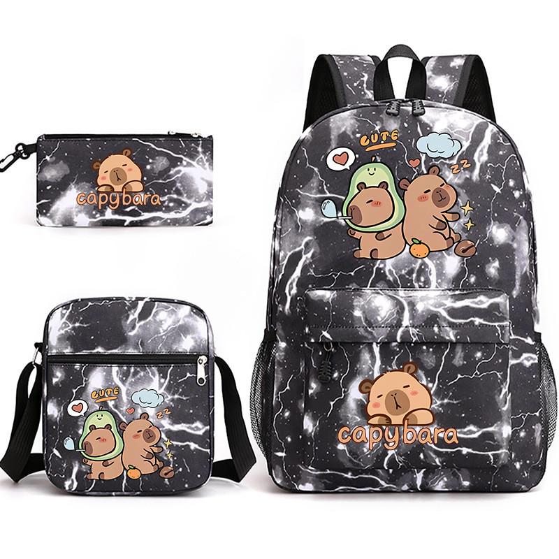 Capybara Animal Print Backpack Set With Oxford Fabric Durable Shockproof For Middle School Students
