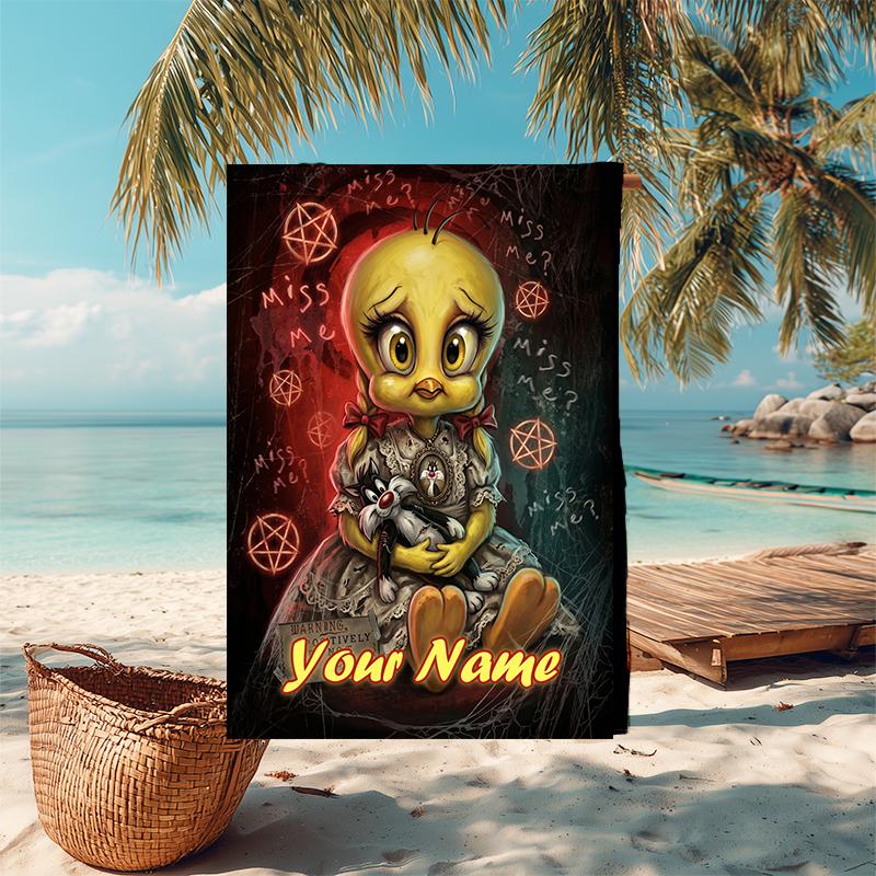 1PC Custom Name Dark Doll Mystery Beach Towel Highly Absorbent And Sand-Resistant Towel for Swimming, Pool, Yoga, And Travel Lightweight