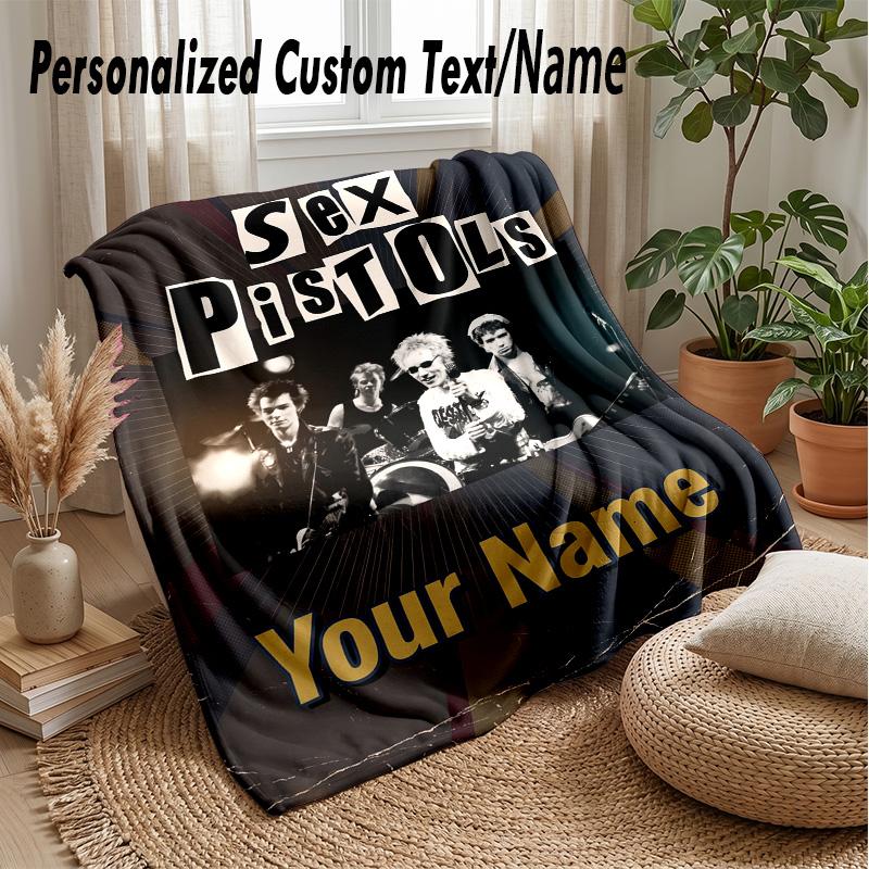 Sex Pistols Custom Flannel Throw Blanket Print Your Name Text Soft Warm Blanket Holiday Present