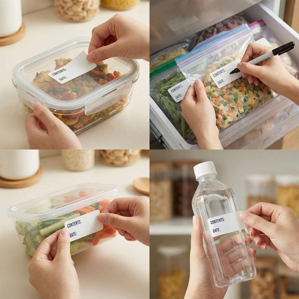 Rotating Self-Adhesive Kitchen Food Label Stickers, 2.5×5cm, 250/Roll Refrigerator Labels