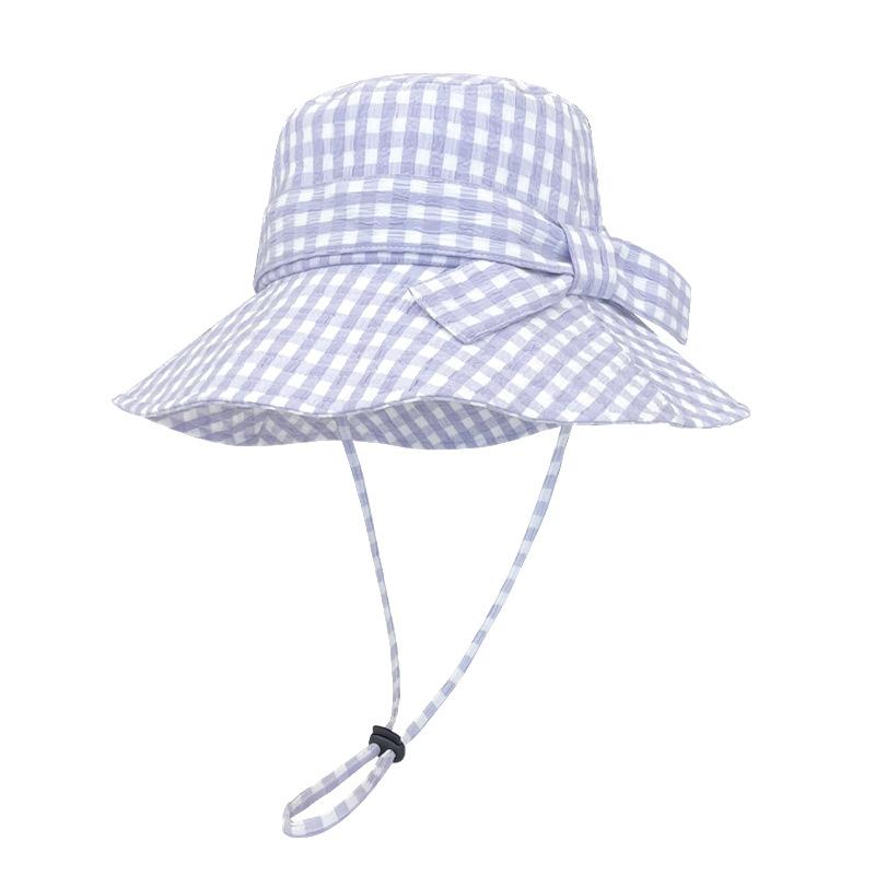 Butterfly knot checkered fisherman hat for women in summer small and fresh travel sun hat large brim sun protection small face