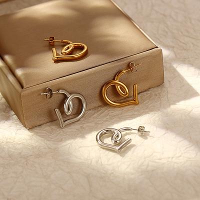 18K Gold Plated Versatile Women's Love Stainless Steel Earrings Trendy Simple Titanium Steel Geometric Earrings