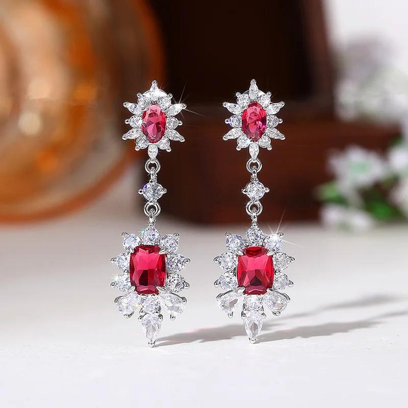 2026 Gorgeous Red CZ Women's Cubic Zirconia Earrings, Bright and Elegant   Engagement Wedding Party Jewelry