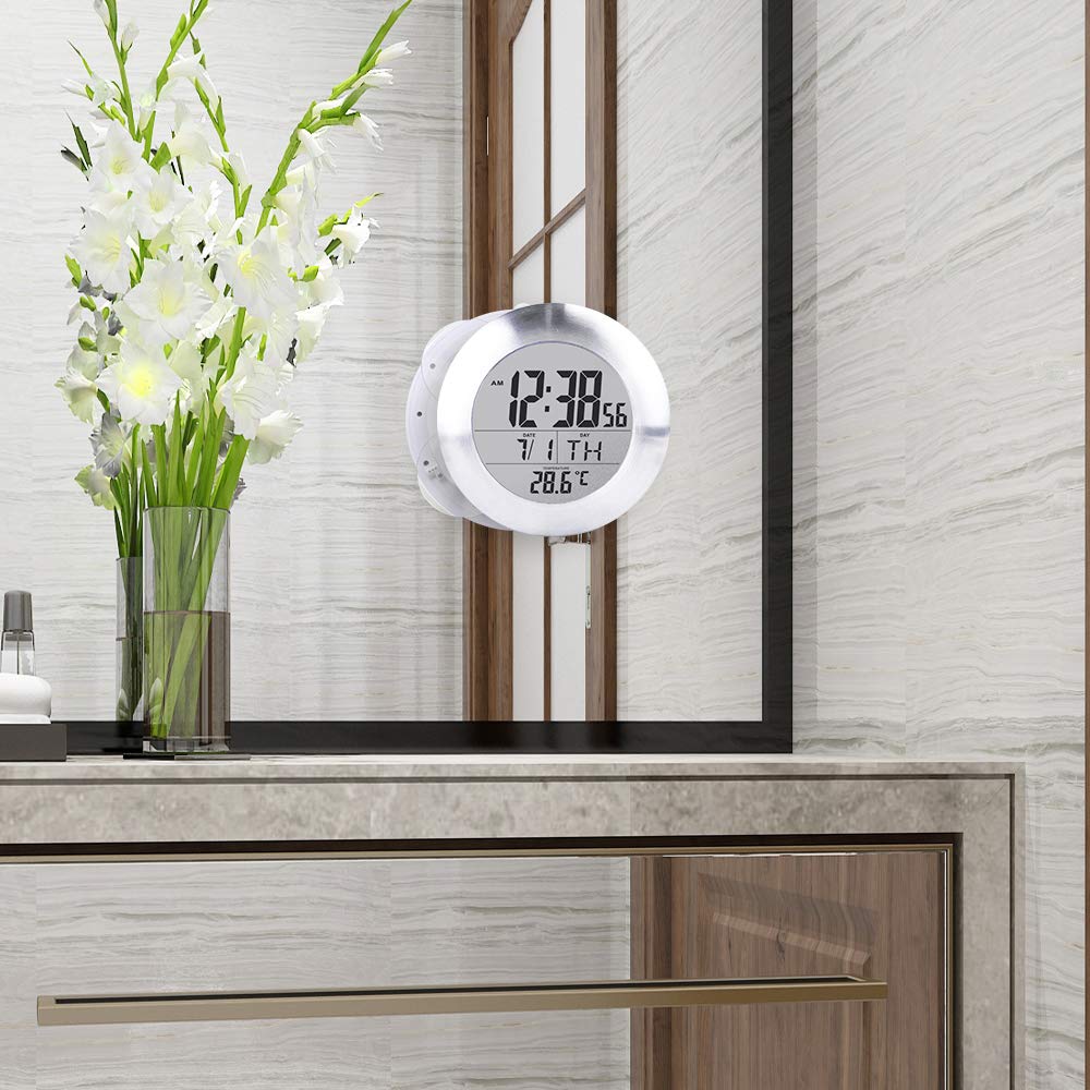 Digital Bathroom Shower Wall Clock, Waterproof Spray, Moisture-proof Meter, Moisture-proof, Large Screen Display, Calendar Month and Day, [4 Strong Su