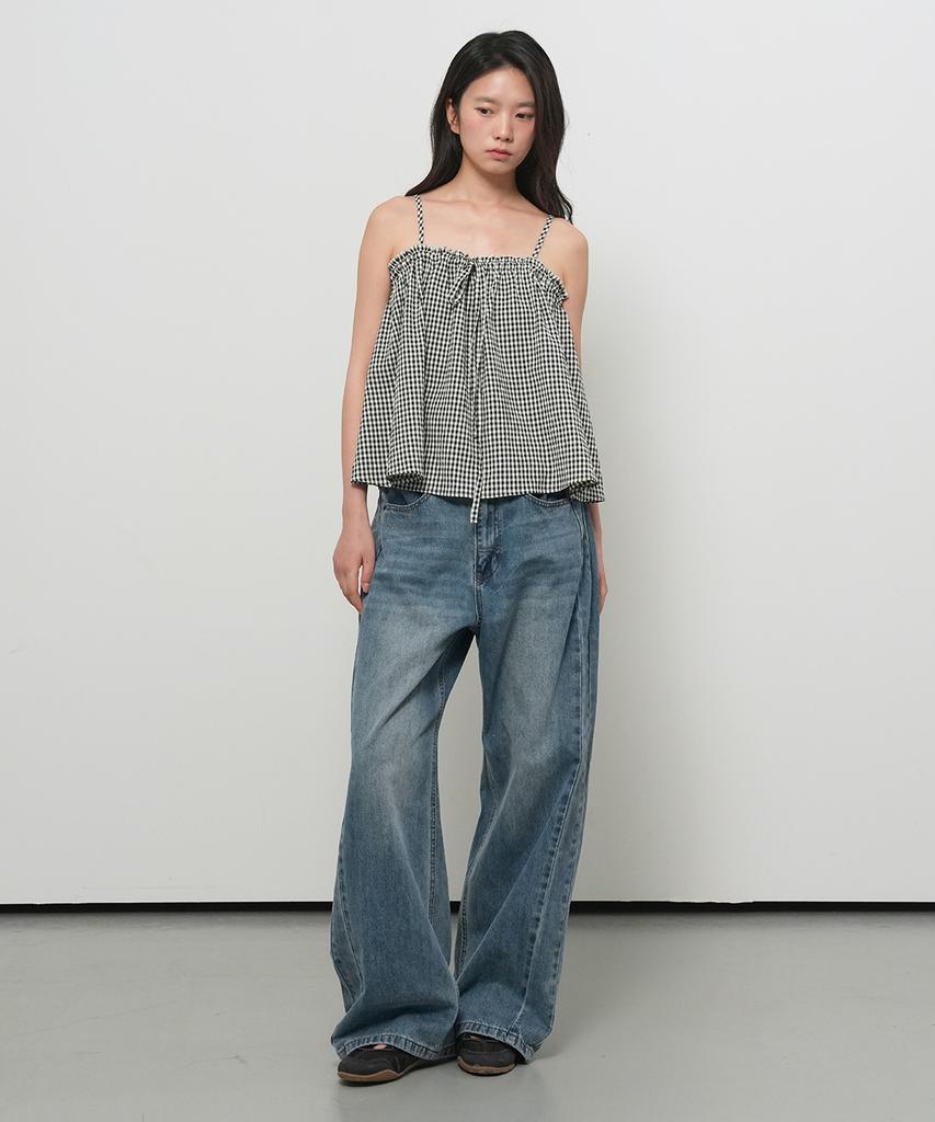 GENERALIDEA Check Frill Sleeveless Top [Black] / Gf2Lts533