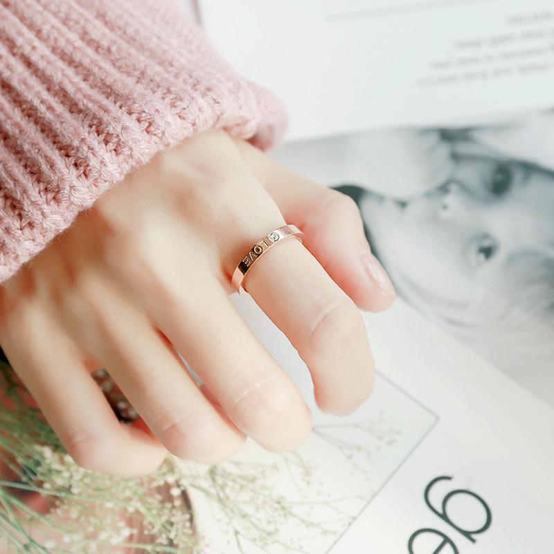 Rose Gold LOVE Rhinestone Couple Ring - Titanium Steel Fashion Jewelry