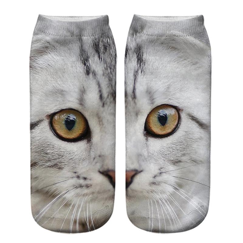 3D Cat Eye Printed Short Socks - Unisex Animal Design, Personalized Thermal Transfer