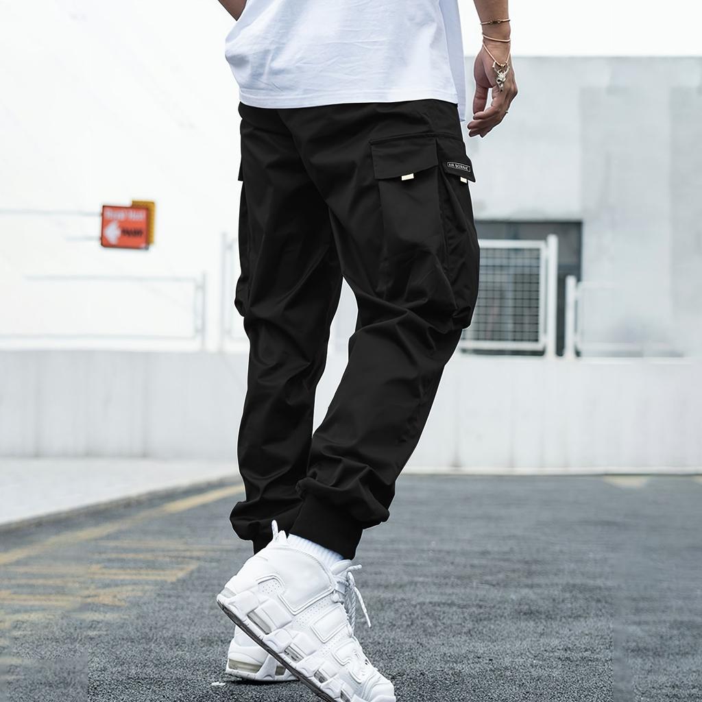 Pantaloni de jogging pentru bărbați pentru primăvară și toamnă, în aer liber, ocazional, pantaloni cargo cu șnur cu mai multe buzunare