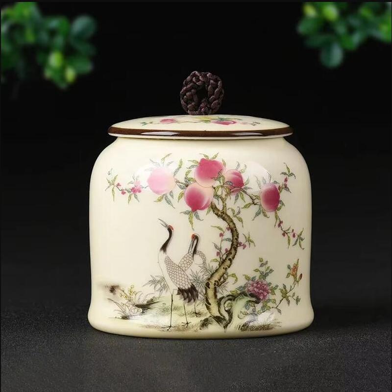 Chinese Style Ceramic Tea Caddy Kitchen Seasoning Storage Jar Home Decoration Moisture-proof Sealed Tea Coffee Beans Storage Jar