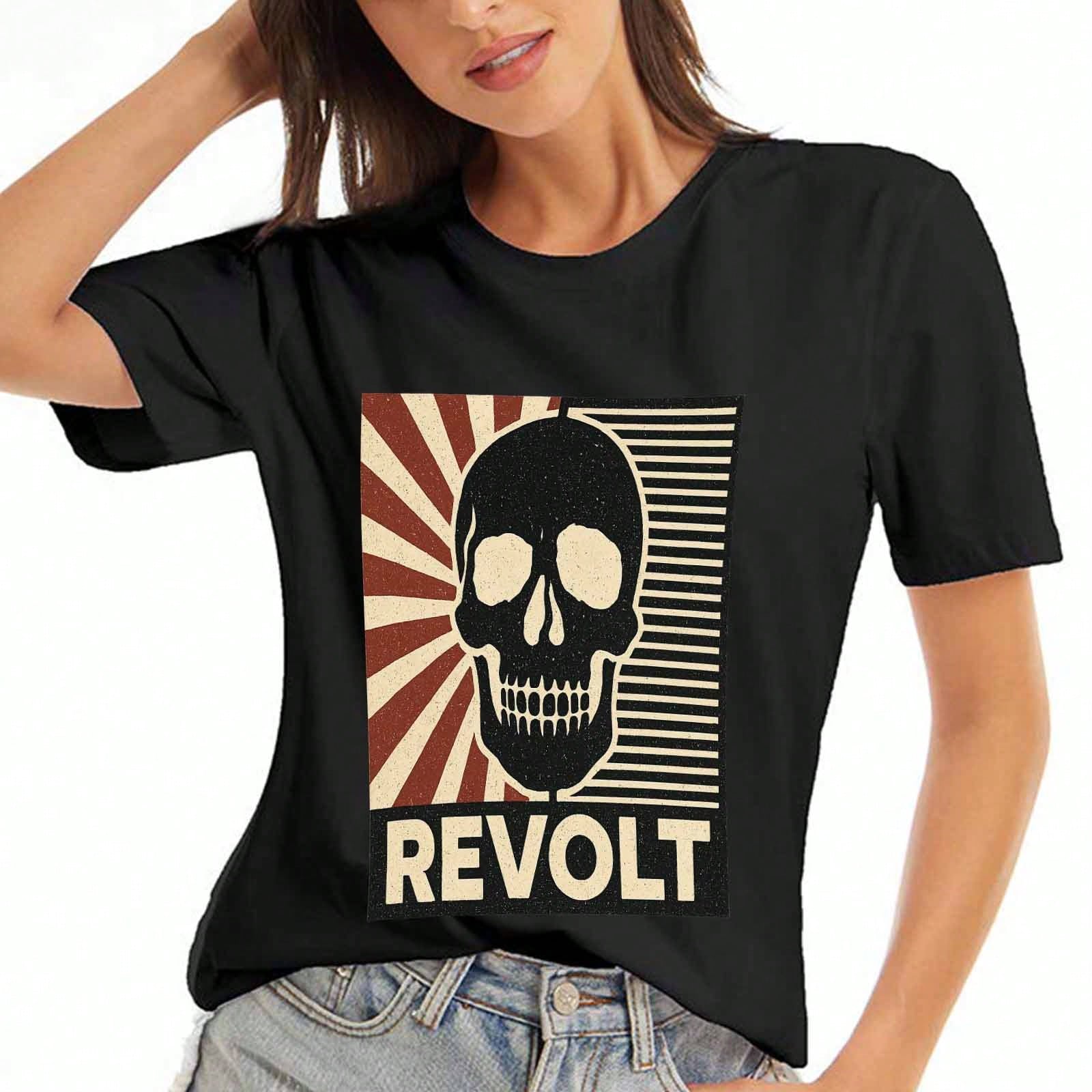 Skull Revolt  Cotton T Shirt,Pure Cotton Premium Print,Durable,Casual Fashion,Skull With Revolt Word Graphic Tee, Perfect For Daily Wear, Cool Skull G S разноцветный