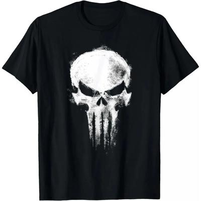 Maglietta Stampata in Cotone Punisher Stile Gotico Unisex Manica Corta Larga Casual Girocollo Top alla Moda