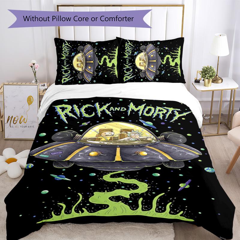 Rick and Morty 3pcs Bedding Set Duvet Cover Closure Includes 1 Duvet Cover & 2 Pillowcases for All Seasons Bedroom Home Dorm Decor