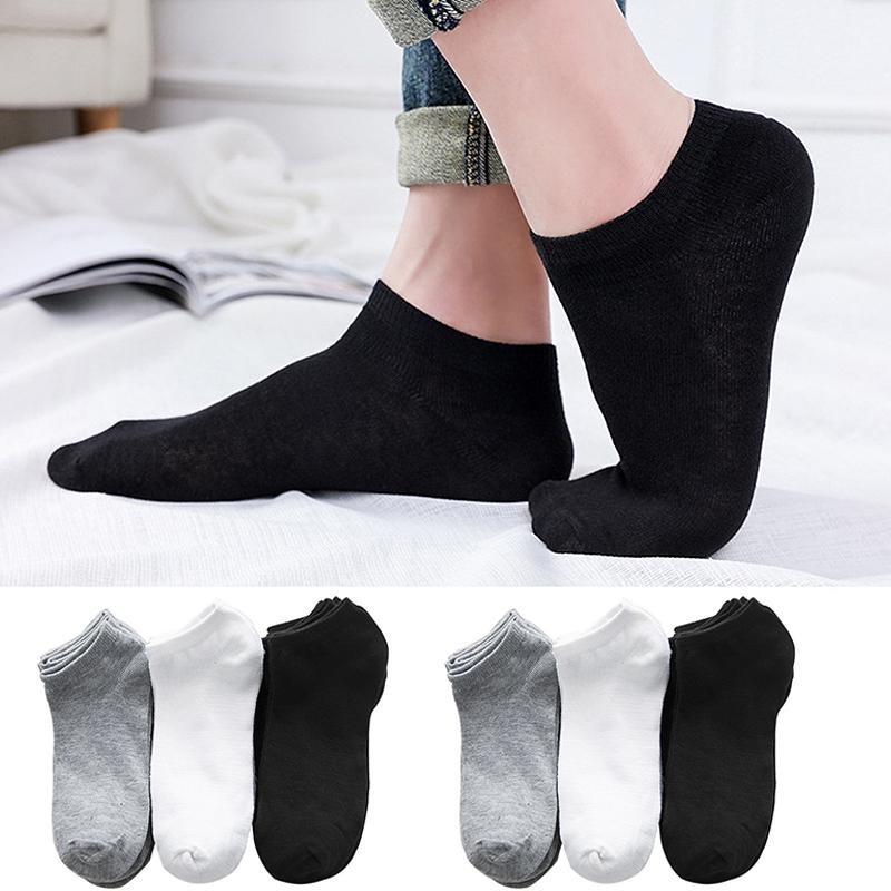 Comfortable Men's Summer Cotton Black Invisible Boat Socks Breathable Thin White Ins