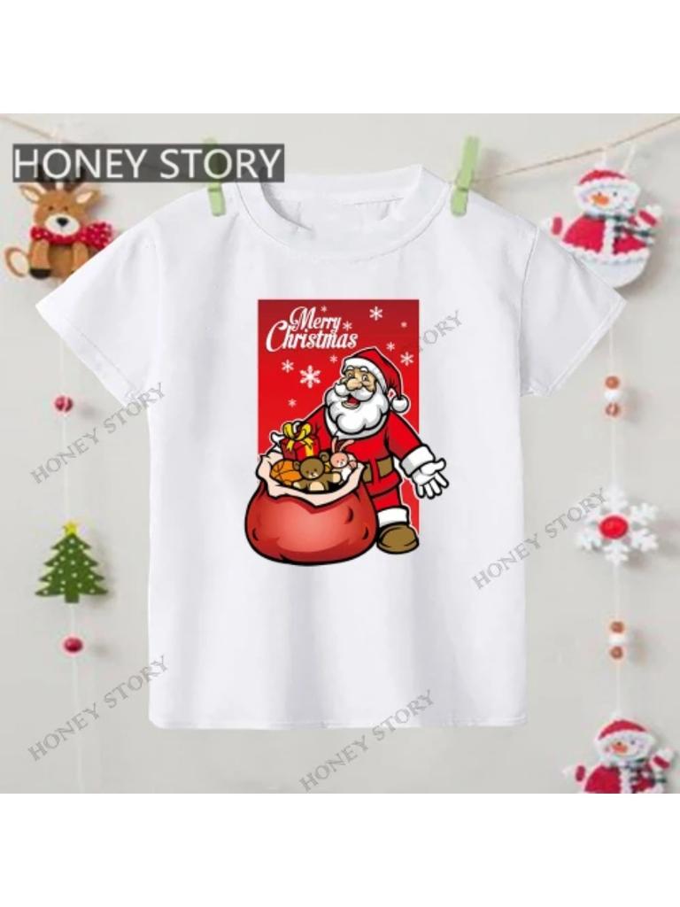 Merry Christmas T Shirt Christmas Christmas Snowman Pattern Children's Boys and Girls Short-sleeved T-shirt
