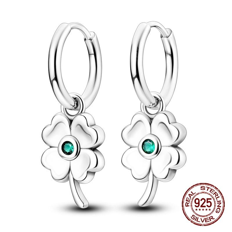 New in 925 Silver Lucky Clover Earrings for Women Girl Green Leaf Ear Studs Fine Jewelry Fashion Luxury Anniversary