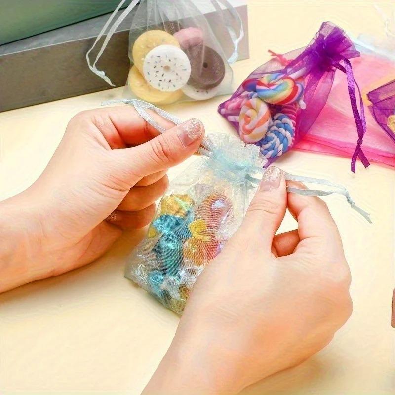 50/100PCS Drawstring Organza Bags Jewelry Gift Packaging Bag Candy Jewelry Display Christmas Wedding Thanksgiving Gift Bags