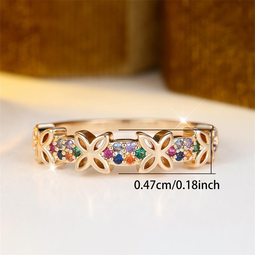 Rainbow Crystal Small Round Stone Butterfly Rings For Women Vintage Gold Color Engagement Ring Wedding Jewelry Bridal Party Gift