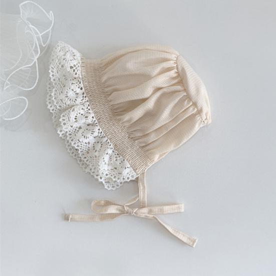 Newborn Baby Hat Lace Brim Rounded Top Solid Color Lace-up Beanie Hat Sun-Protection Accessories Cute Infant Cotton Bonnet Summer