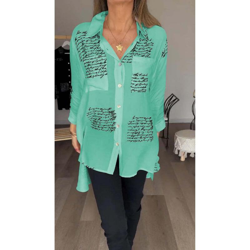 Spring/Summer Loose Swallowtail Shirt with Sexy Print and Asymmetrical Hem