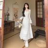 Autumn Clothing Large Size Women's Clothing French Temperament Gentle and Sweet Style Dress Velvet Square Collar Waist and Thin Skirt