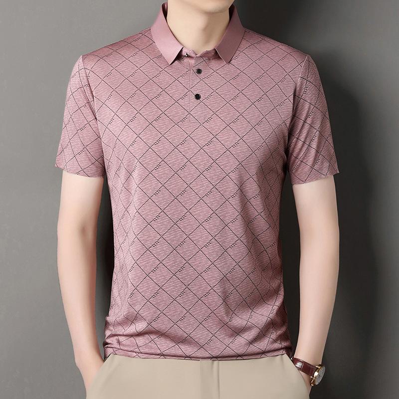 Short Sleeve Polo Shirt Men'S Ice Silk Business Lapel T-Shirt Breathable Bottom Shirt