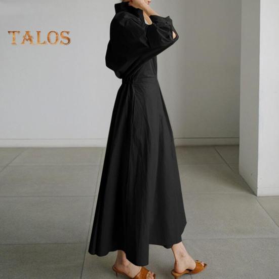 Dámské šaty s dlouhým rukávem na knoflíky, ležérní áčkové midi šaty, volného střihu, s klopovým límcem, dlouhé šaty do kanceláře, na večírky a na pláž