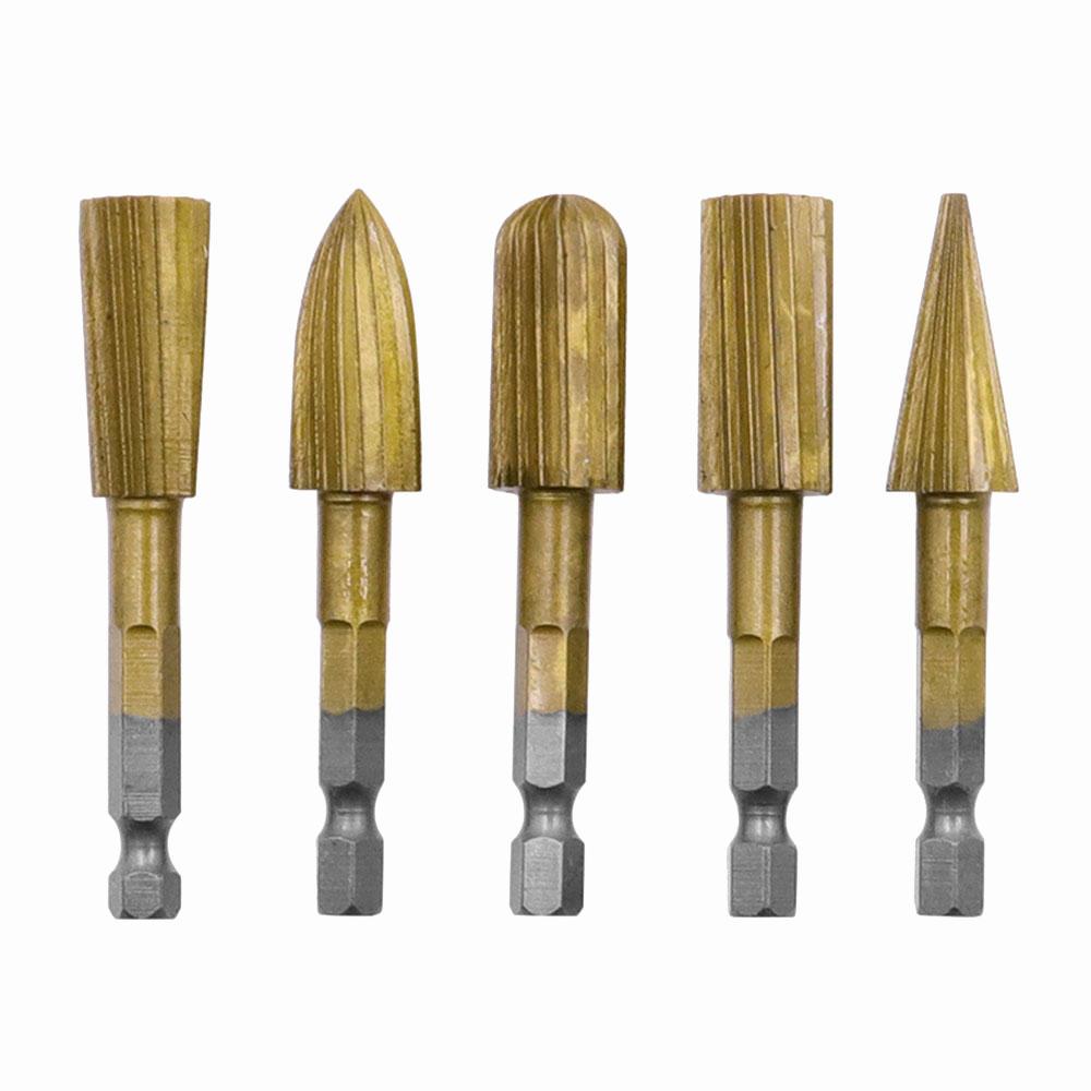5PCS Woodworking Rotary File 6.35mm Hex Handle High-Speed Steel Special-Shaped File Wood Carving Jade Electric Polishing Head