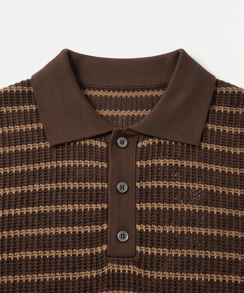 UNDEROFF Oversized Striped Collared Knit Brown