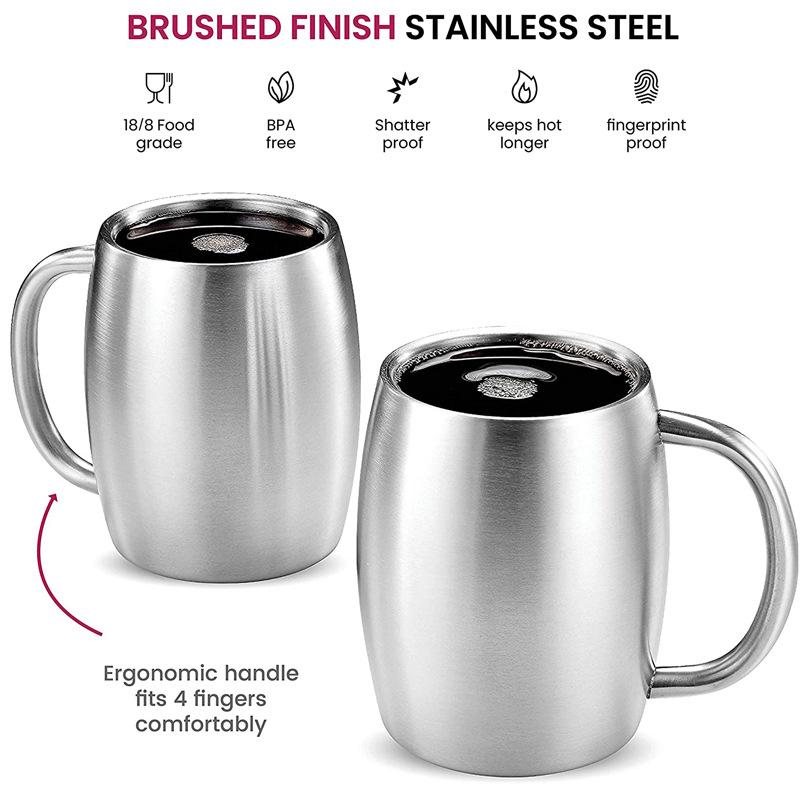 400ml Stainless Steel Double Wall Beer Mug with Handle Lid Portable Office Coffee Milk Cups Big Belly Cup Household Drinkware